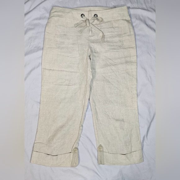 💜💚Inc International Pants 100% Linen Color Beige Size  4💜💛 - Picture 1 of 6